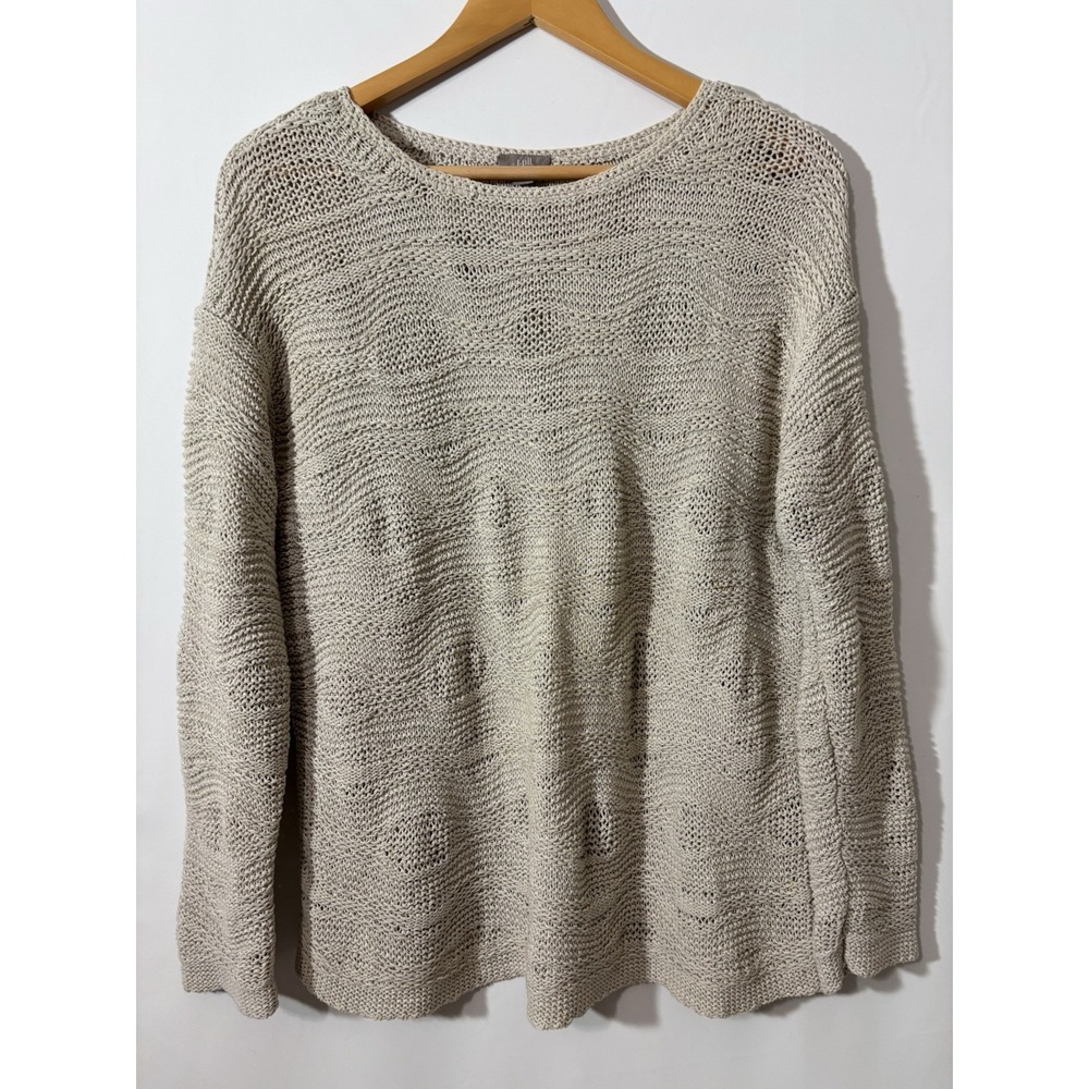 J Jill Beige Knit Sweater Lightweight‎ Woven Long Sleeve Womens M Effortless